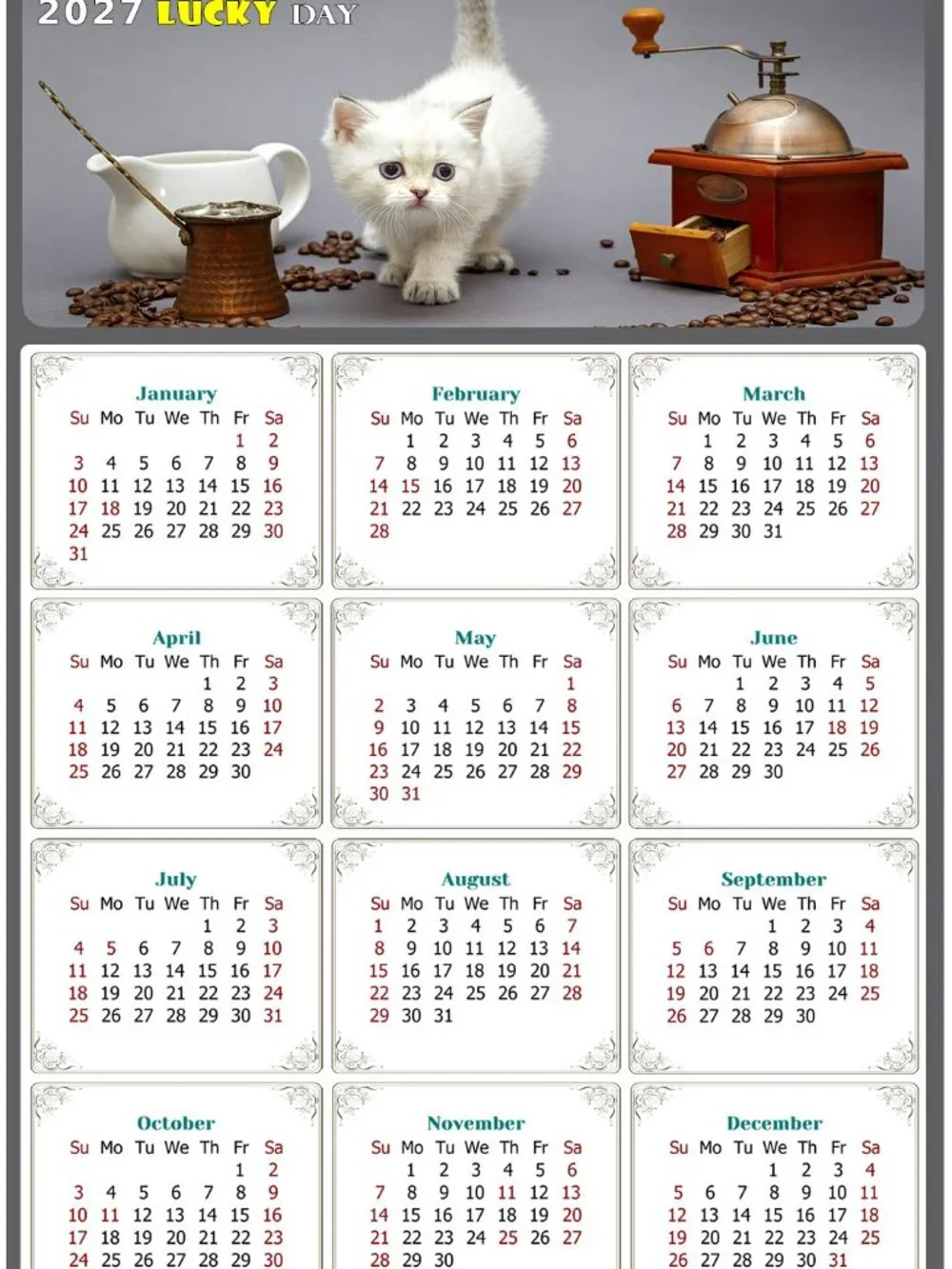 2027 Magnetic Calendar - Today is my Lucky Day - Cat Themed 019 (7 x 10.5)